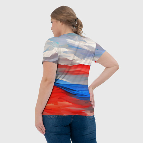 Женская футболка 3D с принтом Флаг России в красках, вид сзади #2