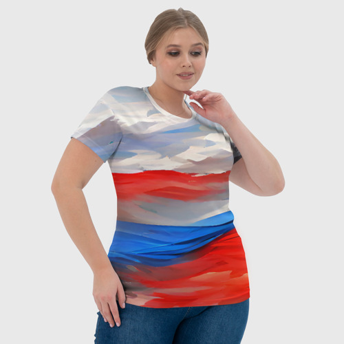 Женская футболка 3D с принтом Флаг России в красках, фото #4