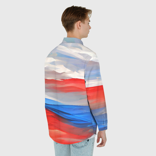 Мужская рубашка oversize 3D с принтом Флаг России в красках, вид сзади #2