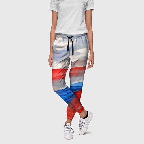 Женские брюки 3D Флаг России в красках, цвет 3D печать - фото 3