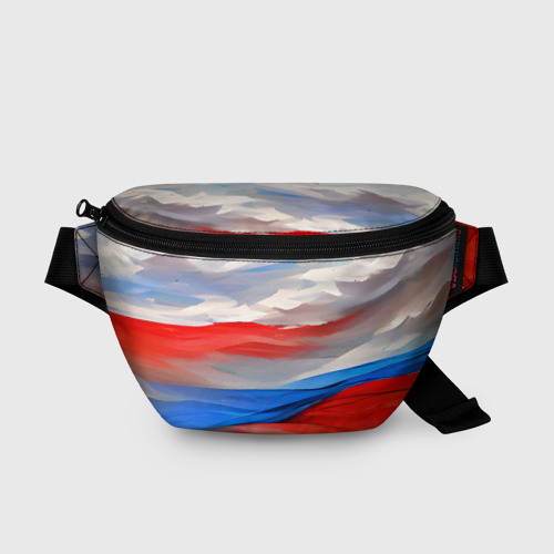 Поясная сумка 3D с принтом Флаг России в красках, вид спереди #2