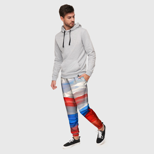 Мужские брюки 3D Флаг России в красках, цвет 3D печать - фото 3