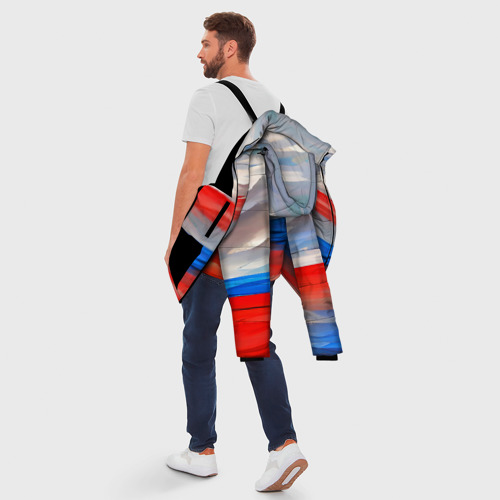 Мужская зимняя куртка 3D с принтом Флаг России в красках, вид сзади #2
