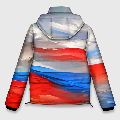 Мужская зимняя куртка 3D с принтом Флаг России в красках, вид сзади #1