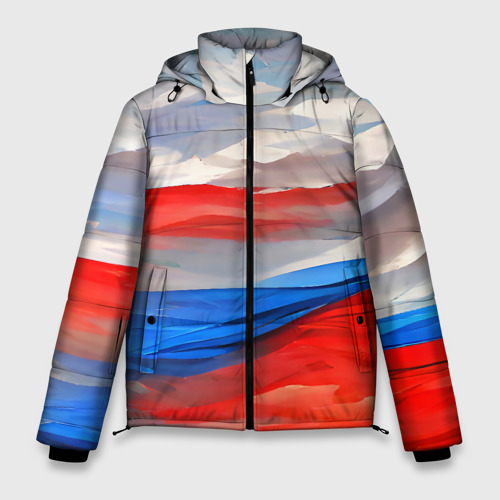 Мужская зимняя куртка 3D с принтом Флаг России в красках, вид спереди #2