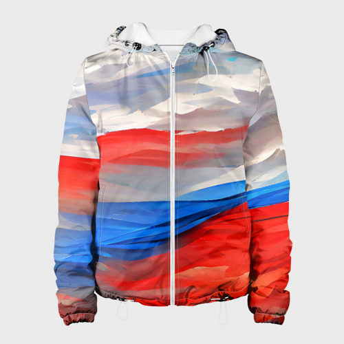 Женская куртка 3D Флаг России в красках, цвет белый