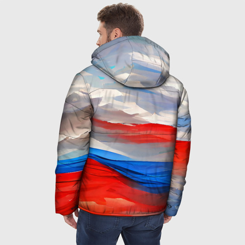Мужская зимняя куртка 3D с принтом Флаг России в красках, вид сзади #2