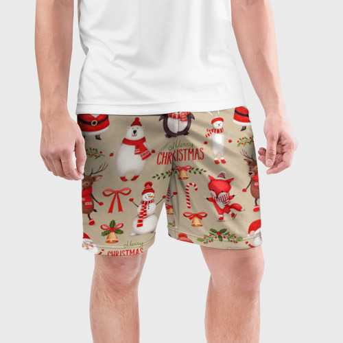 Мужские шорты спортивные Счастливого рождества merry christmas, цвет 3D печать - фото 3