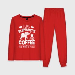 Женская пижама с лонгсливом хлопок Я люблю кофе, слонов и возможно 3х людей