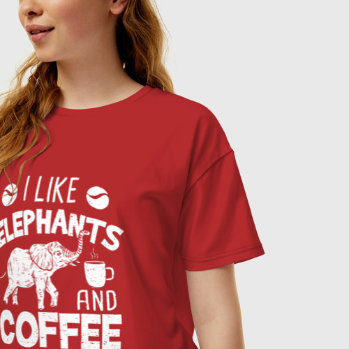 Женская футболка хлопок Oversize Я люблю кофе, слонов и возможно 3х людей, цвет красный - фото 3
