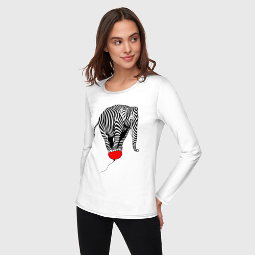 Женский лонгслив хлопок Слон зебра на воздушном шаре, цвет белый - фото 3