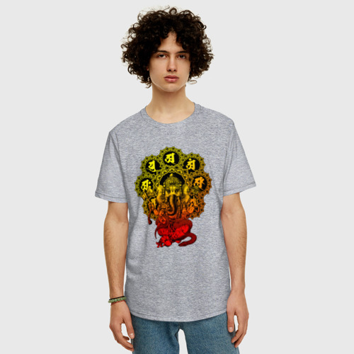 Мужская футболка хлопок Oversize с принтом Ганеша Мандала, фото на моделе #1