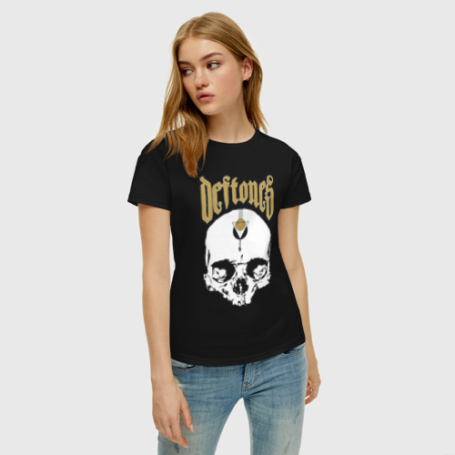 Женская футболка хлопок Deftones с черепом, цвет черный - фото 3