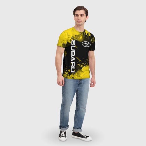 Мужская футболка 3D с принтом Субару - Subaru Желтые пятна, вид сбоку #3