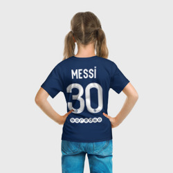 Футболка с принтом Месси PSG ПСЖ домашняя форма 22-23 для ребенка, вид на модели сзади №3. Цвет основы: белый