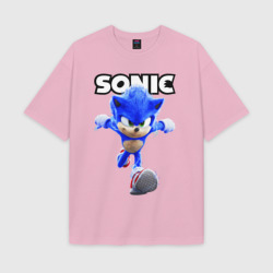 Женская футболка Oversize хлопок texturе Sonic the Hedgehog run