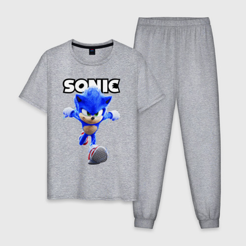 Мужская пижама хлопок с принтом Sonic the Hedgehog run, вид спереди #2