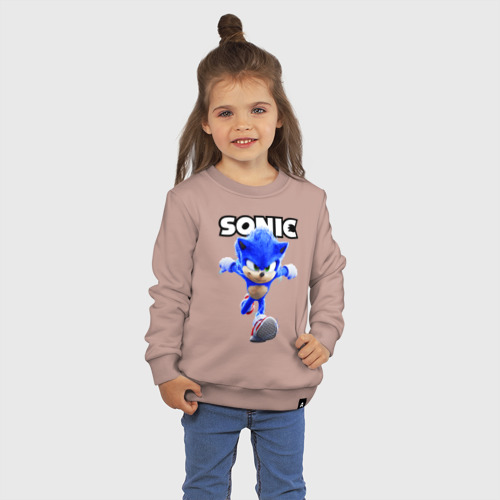 Детский свитшот хлопок Sonic the Hedgehog run, цвет пыльно-розовый - фото 3