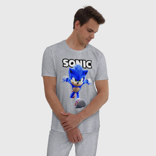 Мужская пижама хлопок с принтом Sonic the Hedgehog run, фото на моделе #1