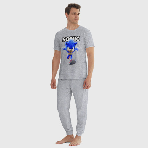 Мужская пижама хлопок с принтом Sonic the Hedgehog run, вид сбоку #3