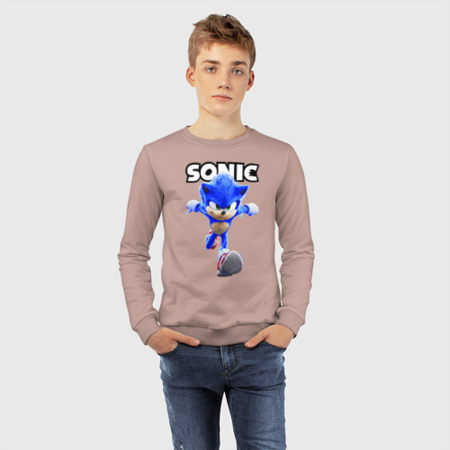 Детский свитшот хлопок Sonic the Hedgehog run, цвет пыльно-розовый - фото 7