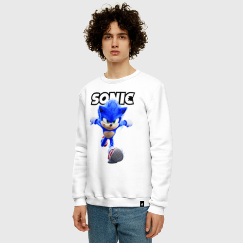 Мужской свитшот хлопок Sonic the Hedgehog run, цвет белый - фото 3