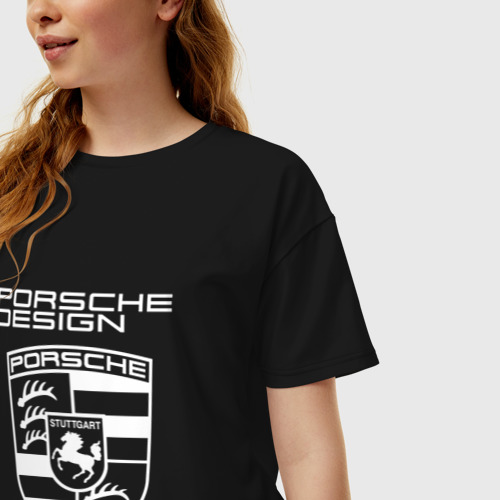 Женская футболка хлопок Oversize с принтом Porsche design [FS], фото на моделе #1