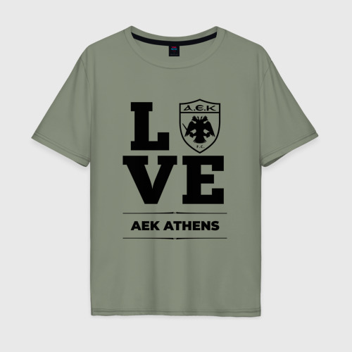 Мужская футболка хлопок Oversize с принтом AEK Athens Love Классика, вид спереди #2