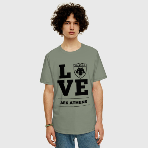 Мужская футболка хлопок Oversize с принтом AEK Athens Love Классика, фото на моделе #1