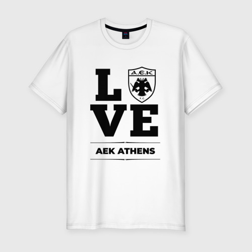 Мужская футболка хлопок Slim с принтом AEK Athens Love Классика, вид спереди #2