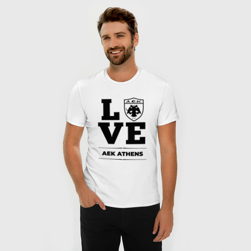 Мужская футболка хлопок Slim с принтом AEK Athens Love Классика, фото на моделе #1