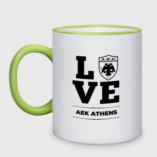 Кружка двухцветная с принтом AEK Athens Love Классика, вид спереди #2