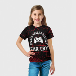 Футболка с принтом Far Cry Победил для ребенка, вид на модели спереди №3. Цвет основы: белый