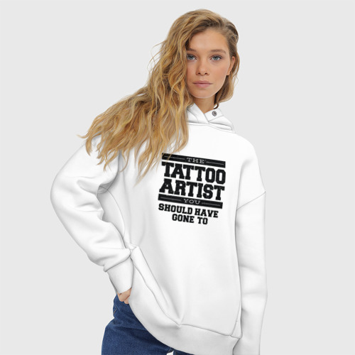 Женское худи Oversize хлопок Tattoo Artist Татуировщик фраза, цвет белый - фото 4