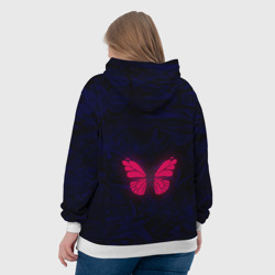 Толстовка с принтом Бабочка неон Fly для женщины, вид на модели сзади №3. Цвет основы: белый