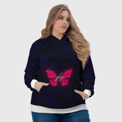Толстовка с принтом Бабочка неон Fly для женщины, вид на модели спереди №4. Цвет основы: белый