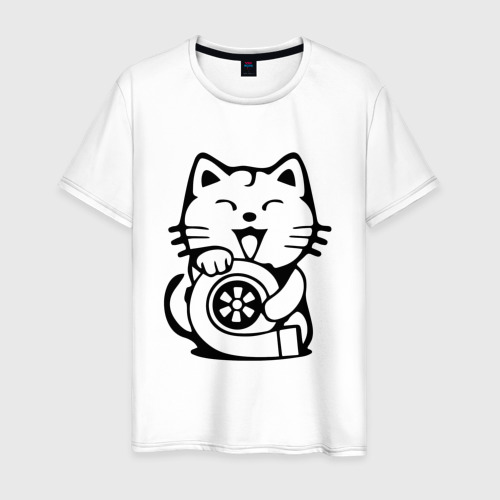 Мужская футболка из хлопка с принтом JDM Cat & Engine Japan, вид спереди №1