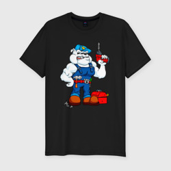 Мужская футболка хлопок Slim Бульдог с дрелью и инструментами