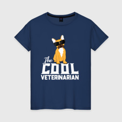 Женская футболка хлопок Крутой ветеринар французский бульдог