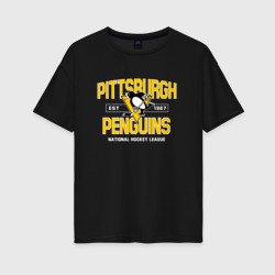 Женская футболка хлопок Oversize Pittsburgh Penguins Питтсбург Пингвинз