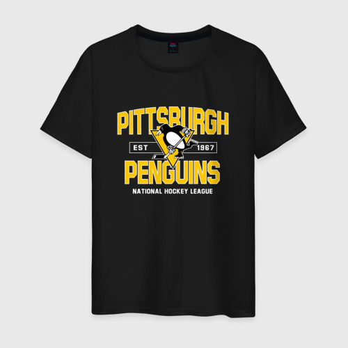 Мужская футболка из хлопка с принтом Pittsburgh Penguins Питтсбург Пингвинз, вид спереди №1
