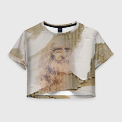 Женская футболка Crop-top 3D Леонардо да Винчи - автопортрет на порванном гофрированном картоне