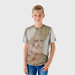 Детская футболка 3D Леонардо да Винчи - автопортрет на порванном гофрированном картоне - фото 2