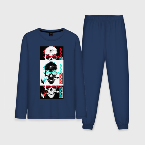 Мужская пижама с лонгсливом хлопок Мир и любовь, жизнь и смерть negative, цвет темно-синий