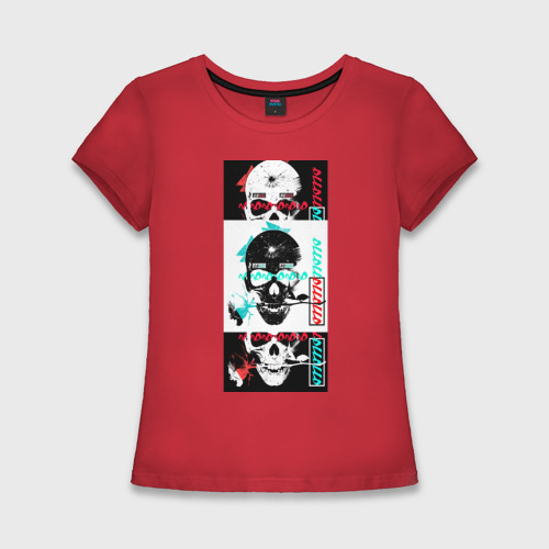 Женская футболка хлопок Slim Мир и любовь, жизнь и смерть negative, цвет красный