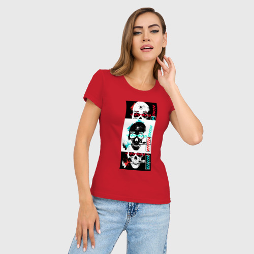 Женская футболка хлопок Slim Мир и любовь, жизнь и смерть negative, цвет красный - фото 3