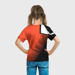 Футболка с принтом FOX X KTM Сollaboration для ребенка, вид на модели сзади №3. Цвет основы: белый