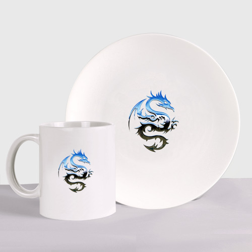 Набор: тарелка + кружка Хромированный дракон