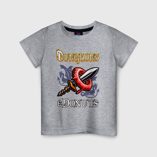 Детская футболка хлопок с принтом Подземелья и пончики (пародия DnD), вид спереди #2