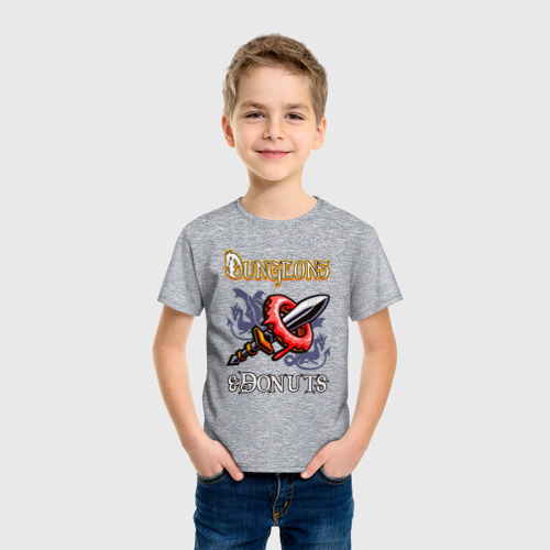 Детская футболка хлопок с принтом Подземелья и пончики (пародия DnD), фото на моделе #1